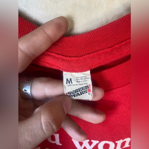 Vintage 80s Screen Stars Tee Vibrant Red Fuddruckers Restaurant Uniform Tee - Picture 5 of 5